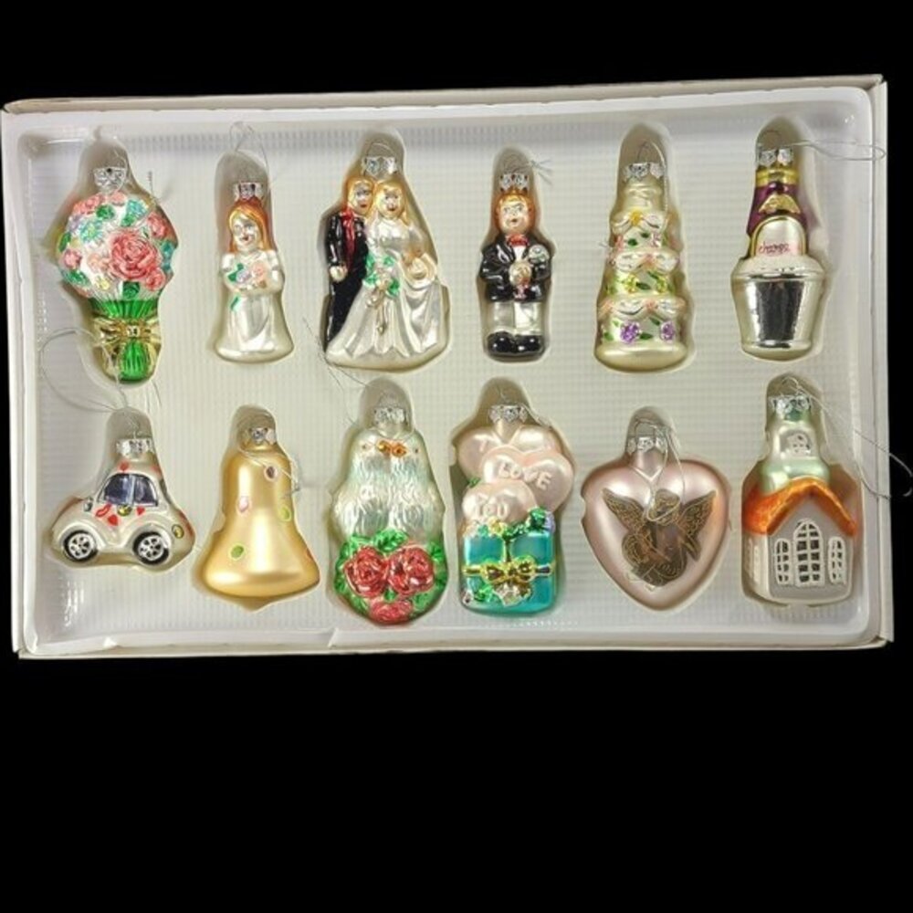 Bridal Collection Christmas Blown Glass Ornaments Set of 12 Bride Groom Gift‎